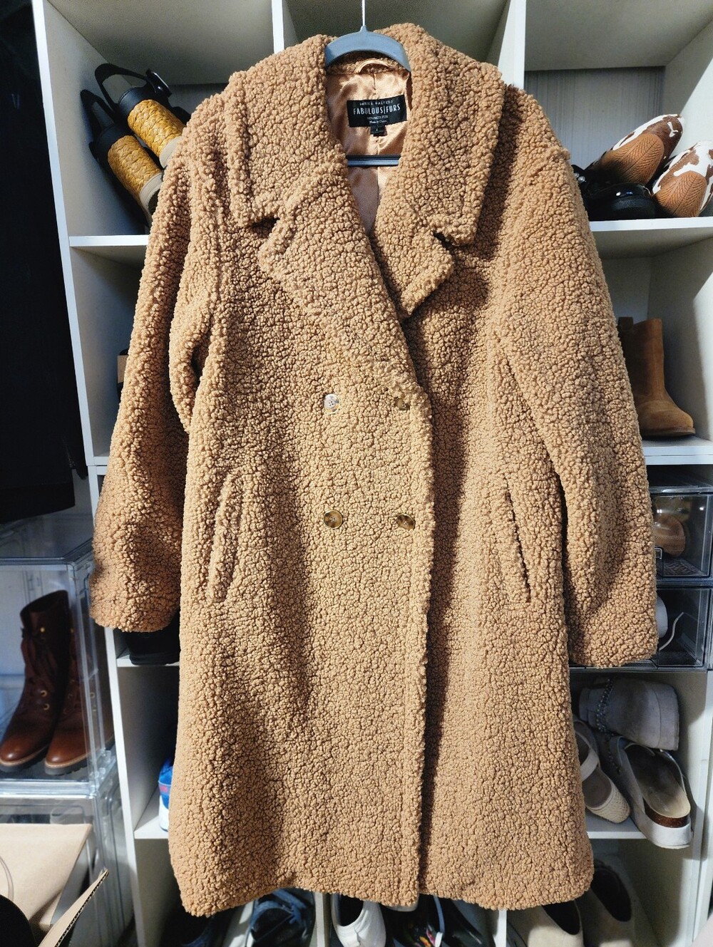Donna Salyers Fabulous Furs  Faux-Shearling Teddy Coat - Camel Womans Large